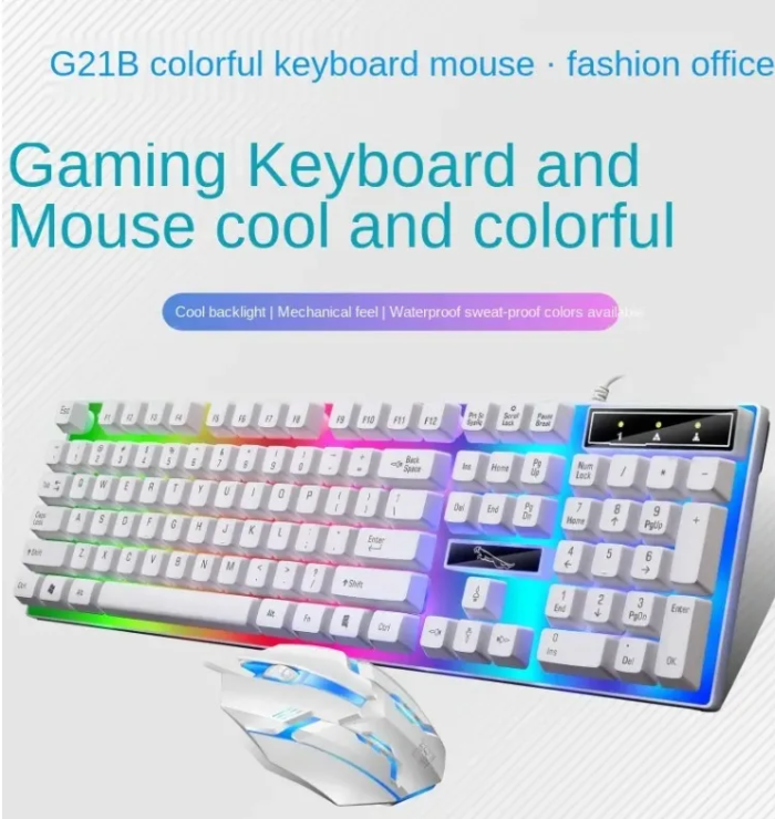 Gamer Keyboard and Mouse Combo Set Ergonomic RGB LED Wired Mechanical Touch Keyboard & Mouse Kit (white)