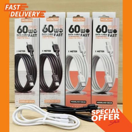 MOXOM 60W PVC Fast Charging Data Cable (Type-C to Type-C, 1 Meter) (Black)