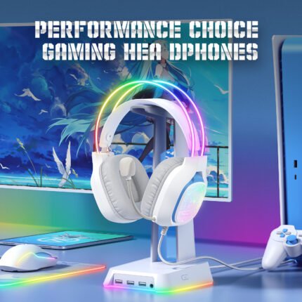 ONIKUMA-X22 Gaming Headset with Noise-Canceling Mic, RGB, Wired, for PC, PS4, PS5, Xbox (White)