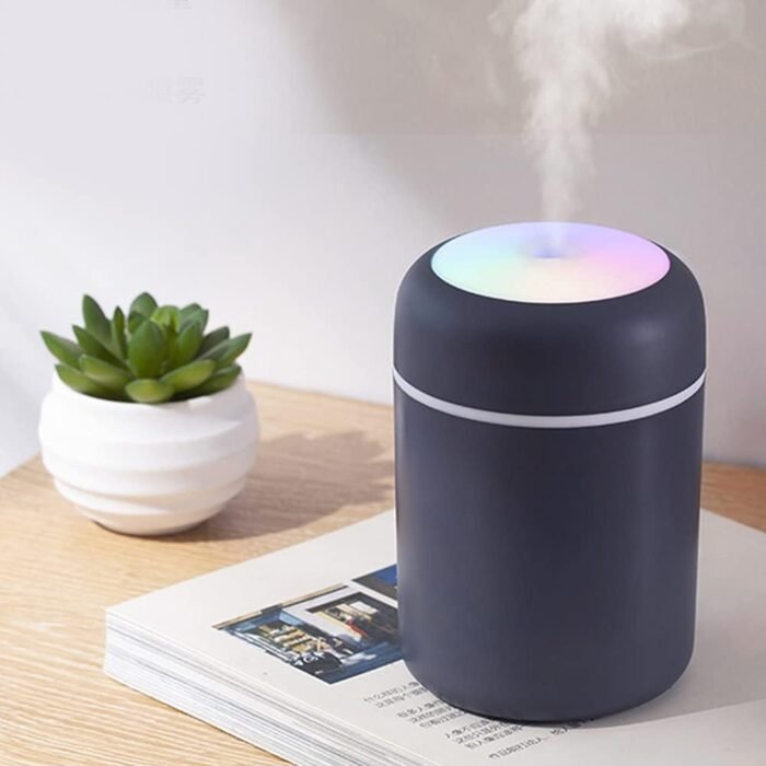 Portable 300ml Electric Air Humidifier + USB Cool Mist Sprayer with Colorful Night Light (black)